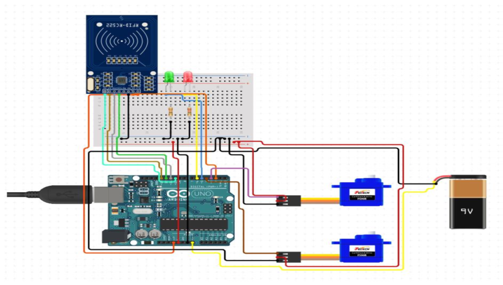 Ciruit diagram for Automated Toll Collection System using RFID